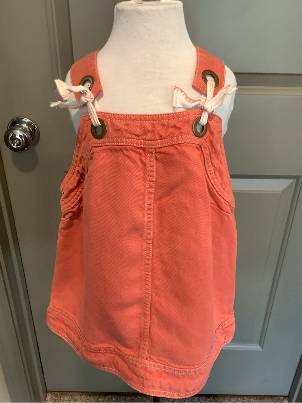 Girls Size 2 ? Linen Coral Canvas Pinafore Dress - Brand: Maeve